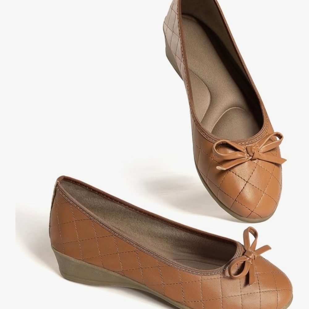 Love Beige Quilted Flats with Bow